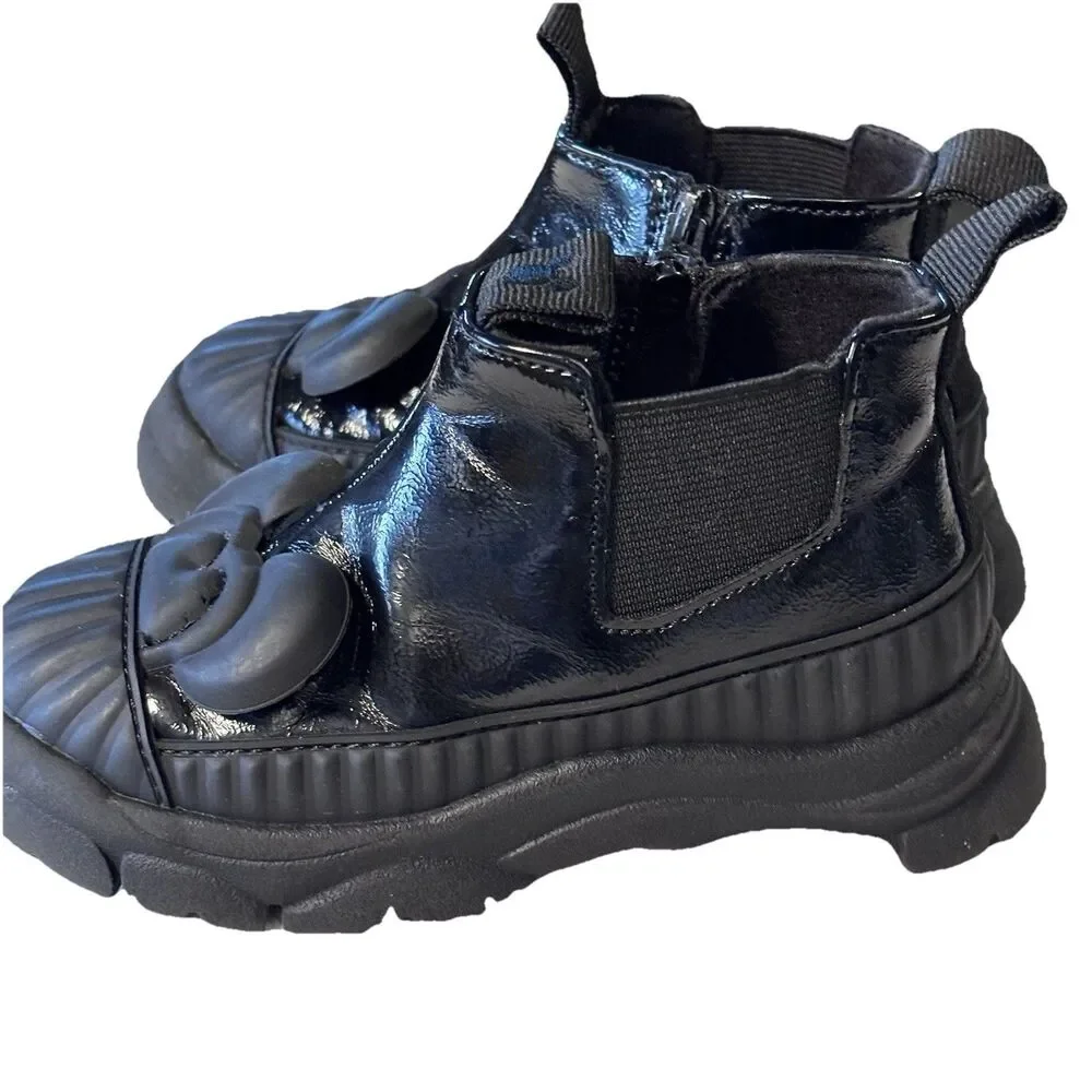 Zara Disney Baby Minnie Mouse Black Patent Chelsea  Zipper Boots Size EU 22